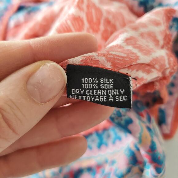 Tolani Shirt Womens Large Orange Multicolor Silk Boho Tunic Ikat Top Blouse - Picture 6 of 8